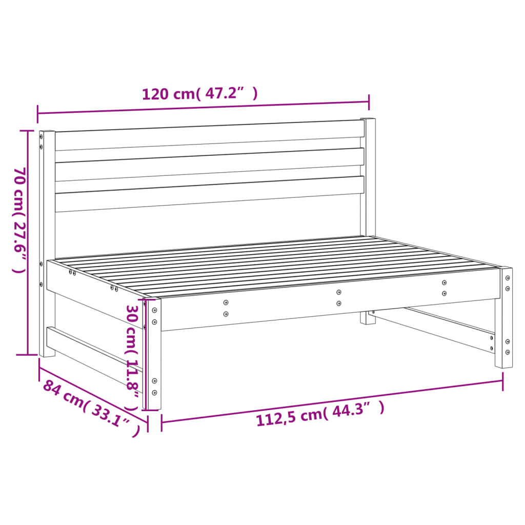 vidaXL Garden Middle Sofa 120x80 cm Solid Wood Pine