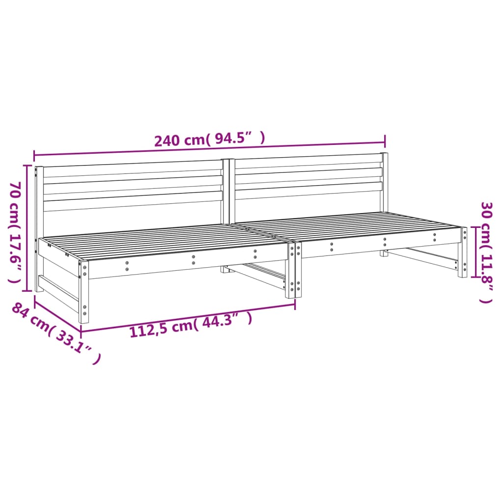 vidaXL Garden Middle Sofas 2 pcs 120x80 cm Solid Wood Pine