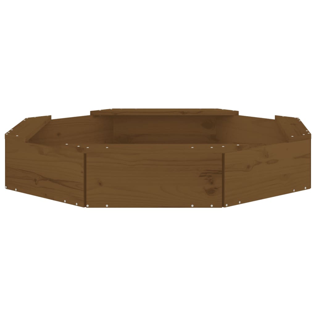 Sandbox with Seats Honey Brown Octagon Solid Wood Pine