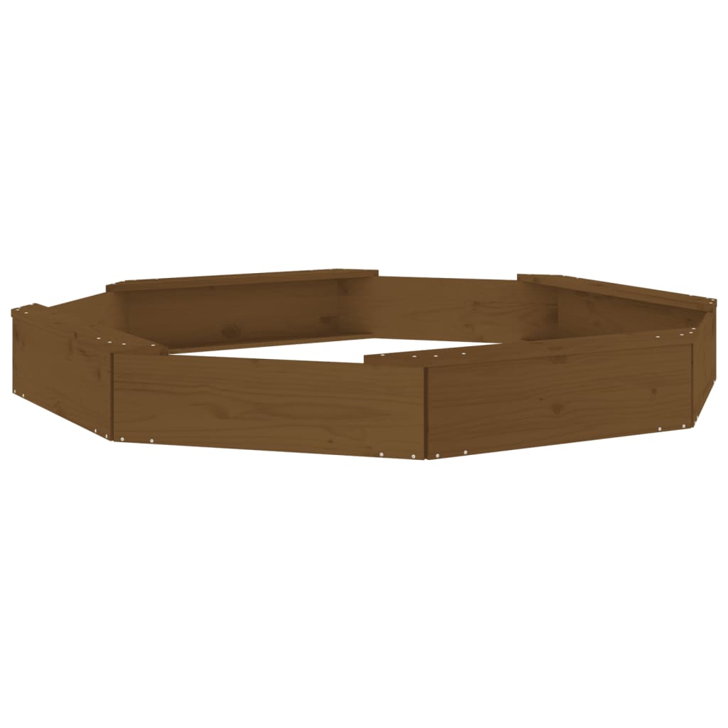 Sandbox with Seats Honey Brown Octagon Solid Wood Pine