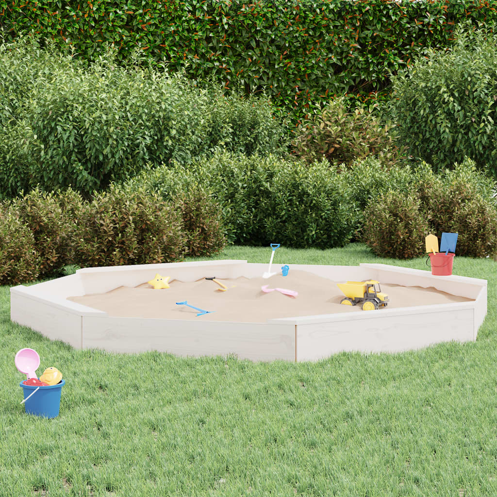 Sandbox with Seats White Octagon Solid Wood Pine