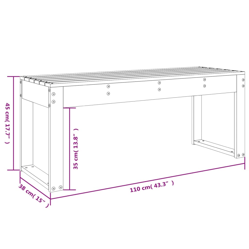 vidaXL Garden Bench Grey 110x38x45 cm Solid Wood Pine