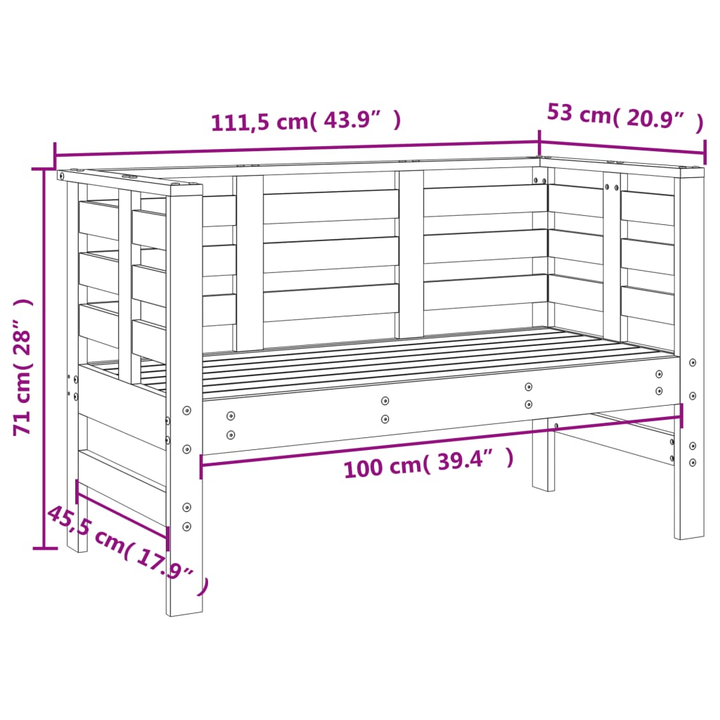 vidaXL Garden Bench Black 111.5x53x71 cm Solid Wood Pine