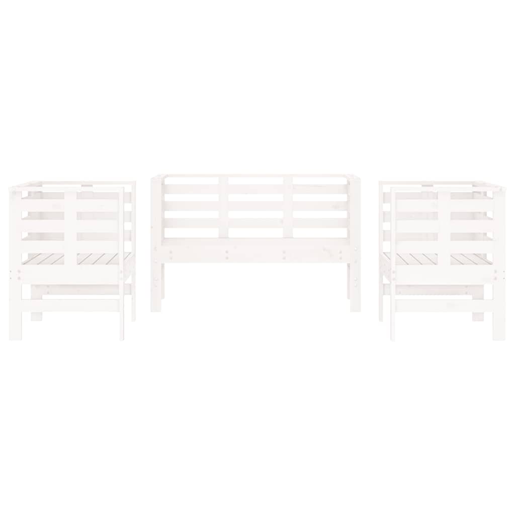 3 Piece Garden Lounge Set White Solid Wood Pine