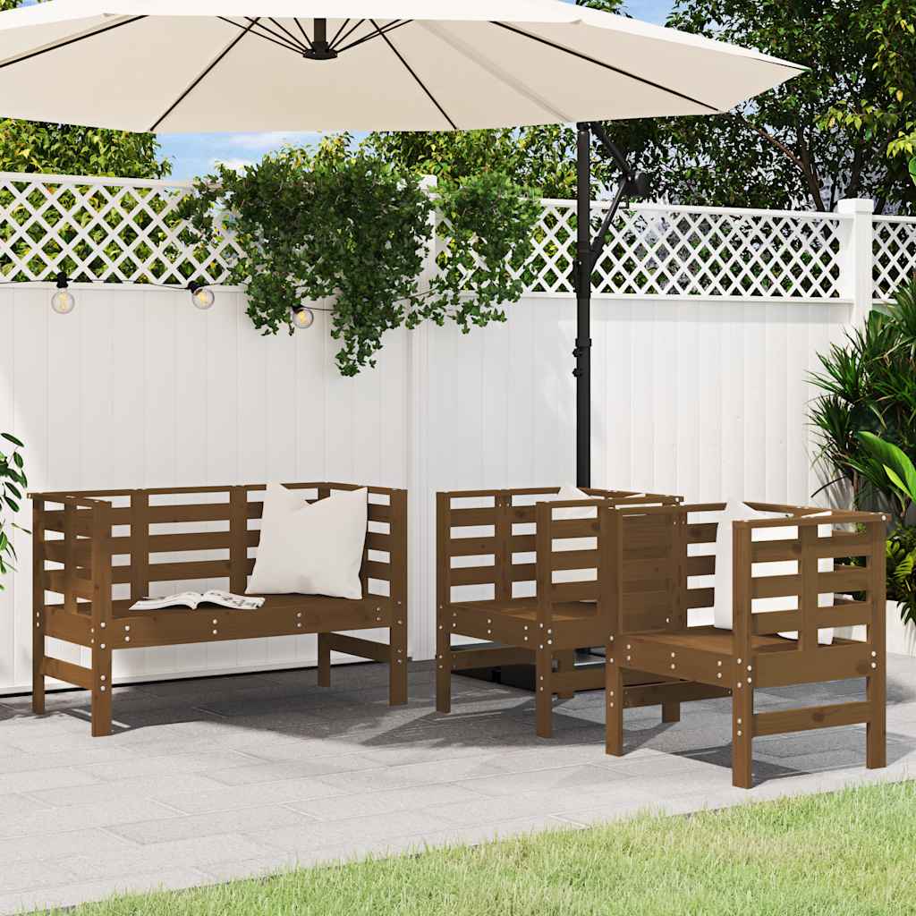 3 Piece Garden Lounge Set Honey Brown Solid Wood Pine