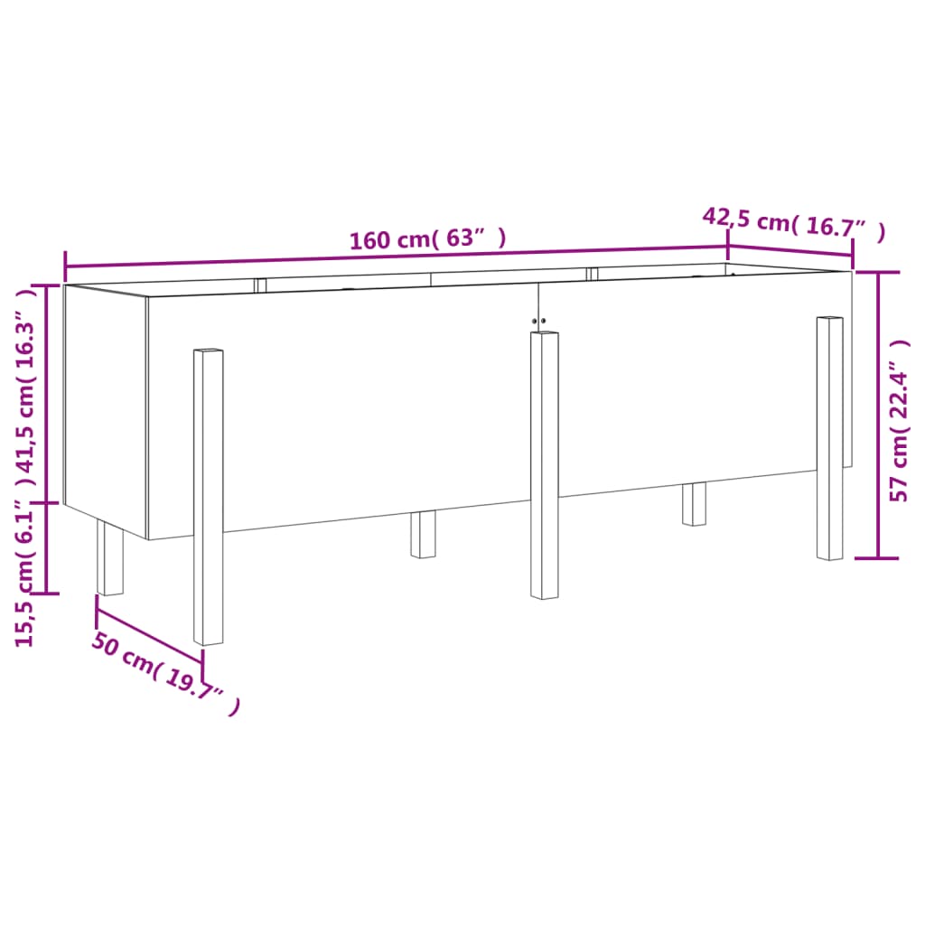 vidaXL Garden Raised Bed Honey Brown 160x50x57 cm Solid Wood Pine