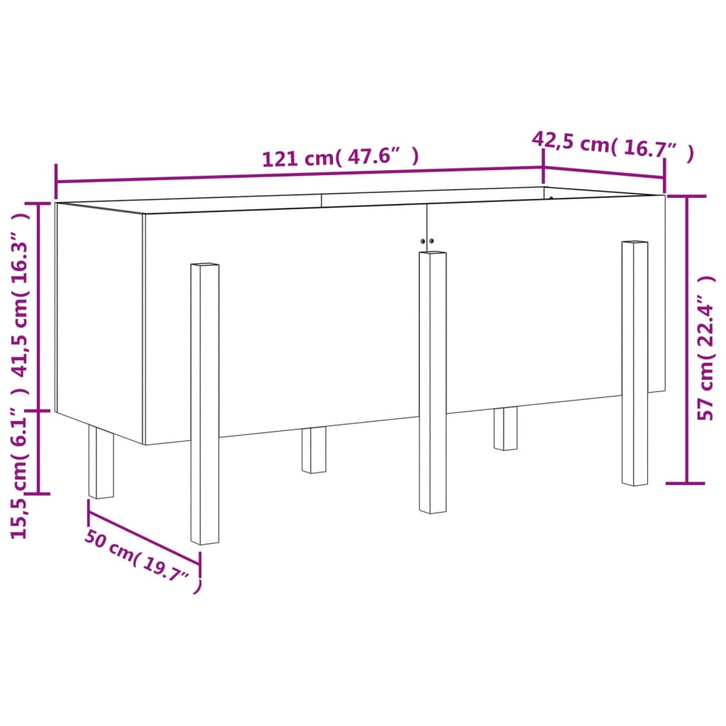 vidaXL Garden Raised Bed Black 121x50x57 cm Solid Wood Pine