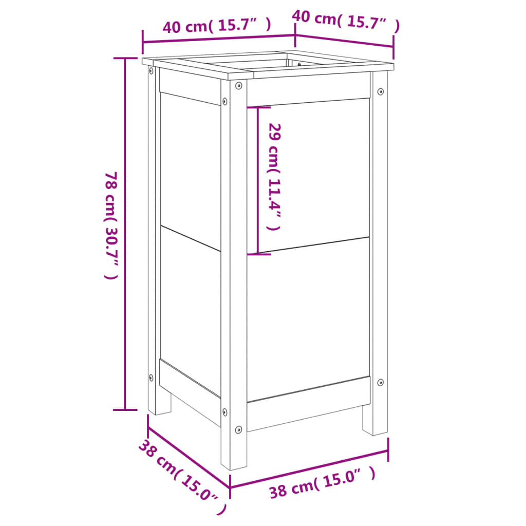 vidaXL Garden Planter Grey 40x40x78 cm Solid Wood Pine