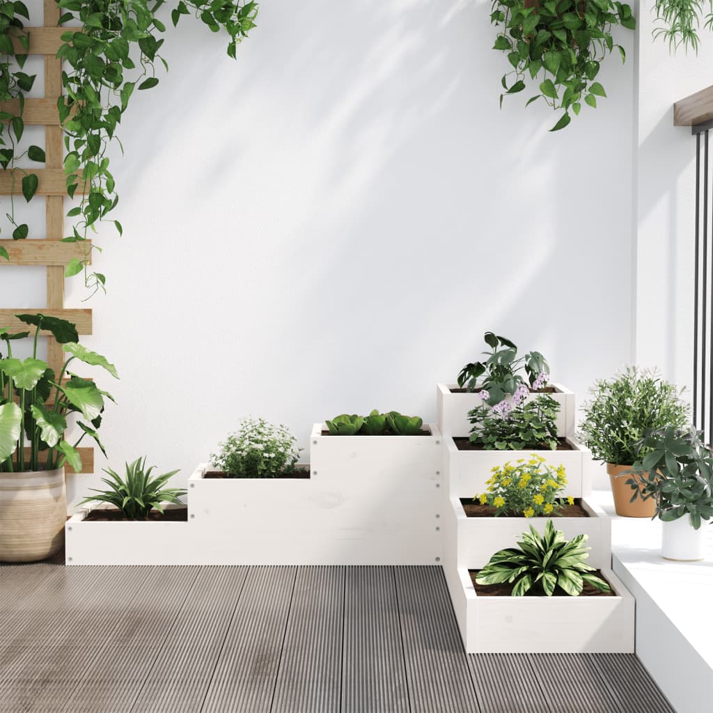 Garden Planter 4-Tier 106x104.5x36 cm White Solid Wood Pine