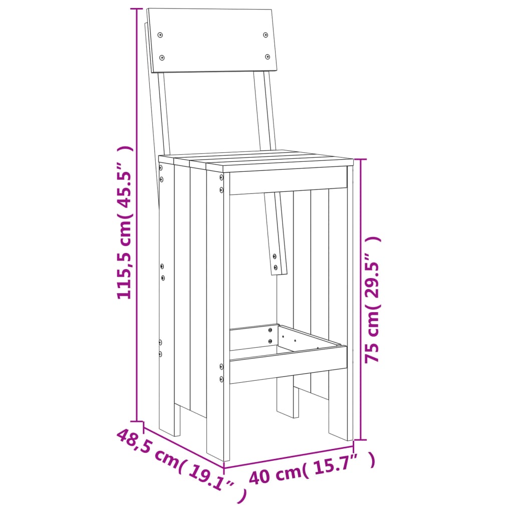 vidaXL Bar Stools 2 pcs White 40x48.5x115.5 cm Solid Wood Pine