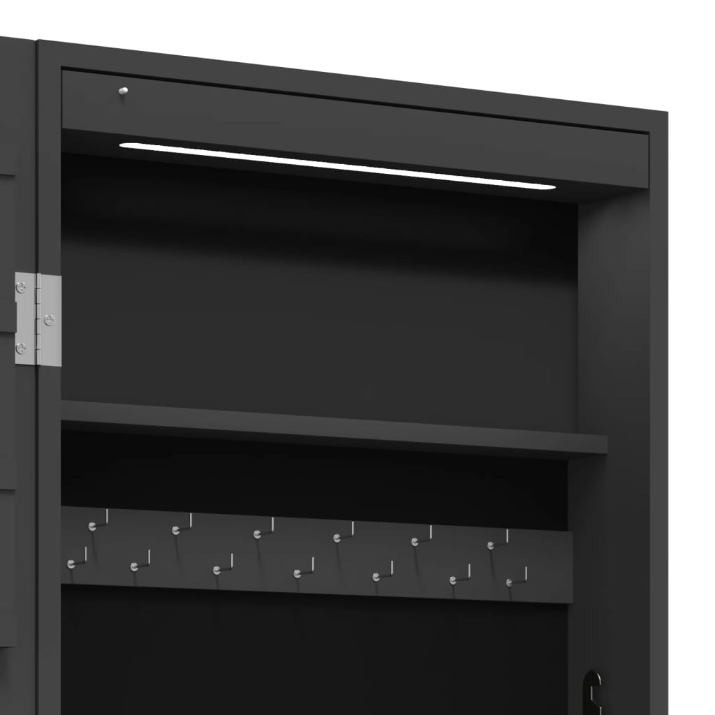 Mirror Jewellery Cabinet with LED Lights Wall Mounted Black