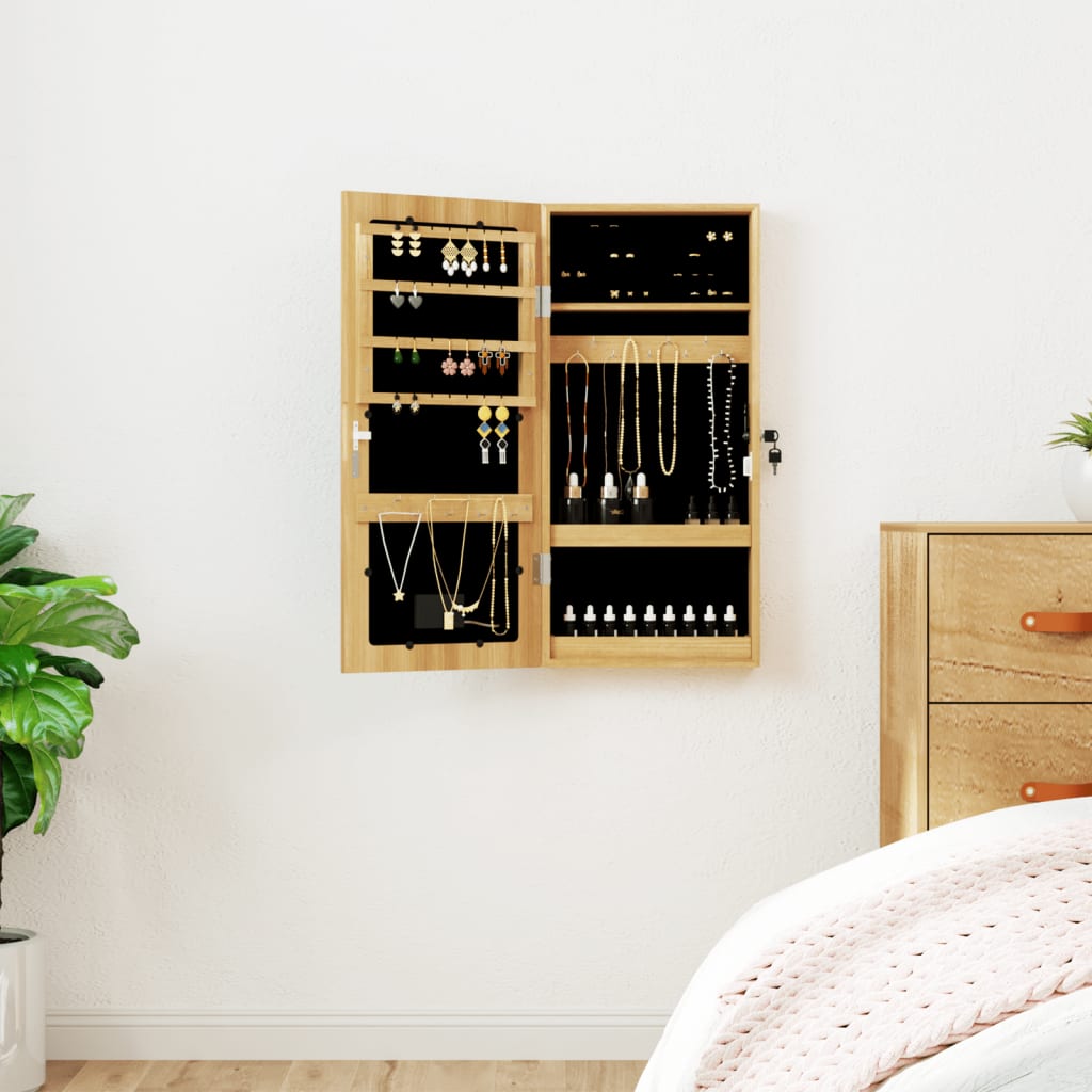 Mirror Jewellery Cabinet with LED Lights Wall Mounted