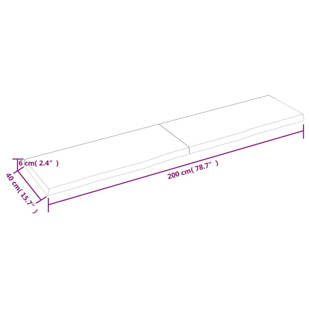 vidaXL Wall Shelf 200x40x(2-6) cm Untreated Solid Wood Oak