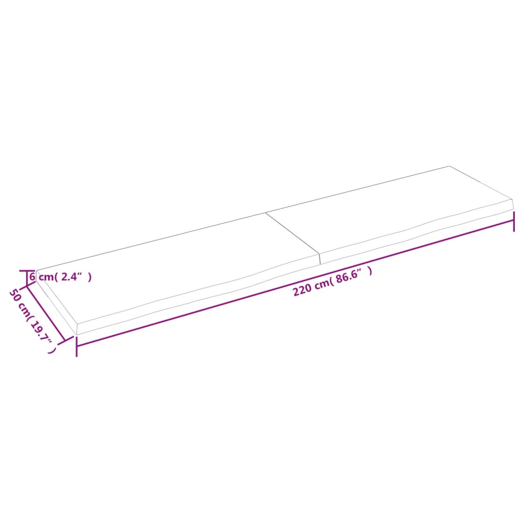 vidaXL Wall Shelf 220x50x(2-6) cm Untreated Solid Wood Oak