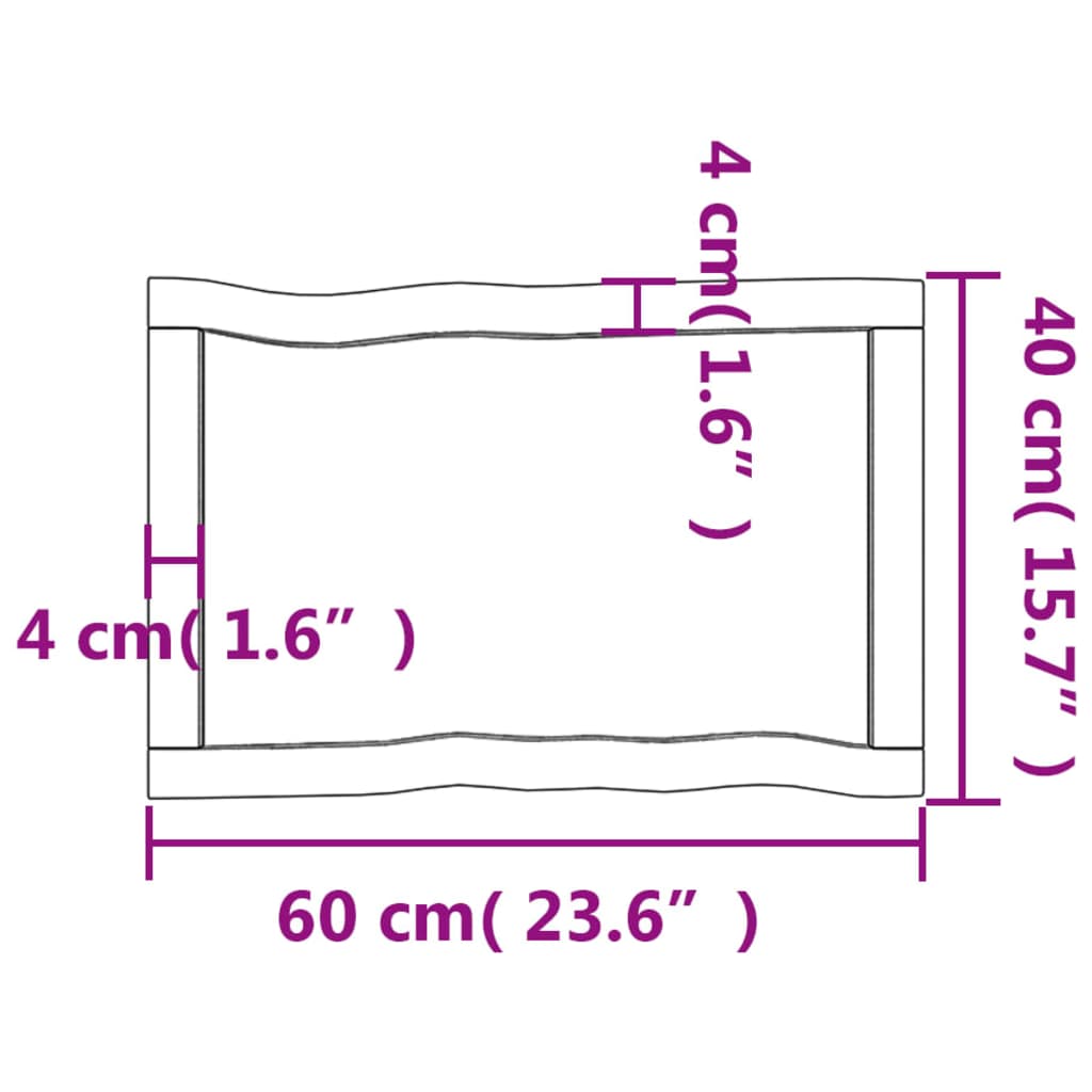 vidaXL Table Top 60x40x(2-6) cm Untreated Solid Wood Live Edge