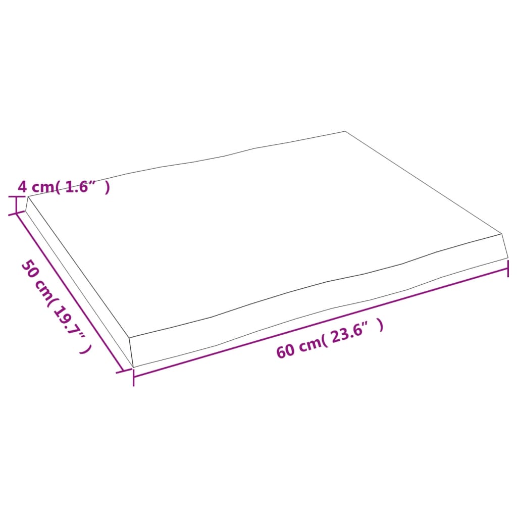 vidaXL Table Top 60x50x(2-4) cm Untreated Solid Wood Live Edge