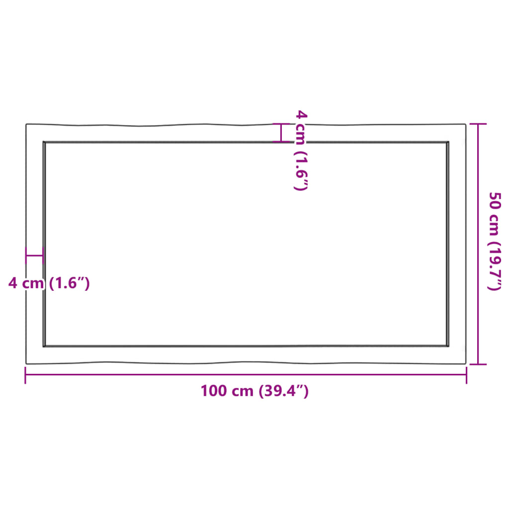 vidaXL Table Top 100x50x(2-4) cm Untreated Solid Wood Live Edge