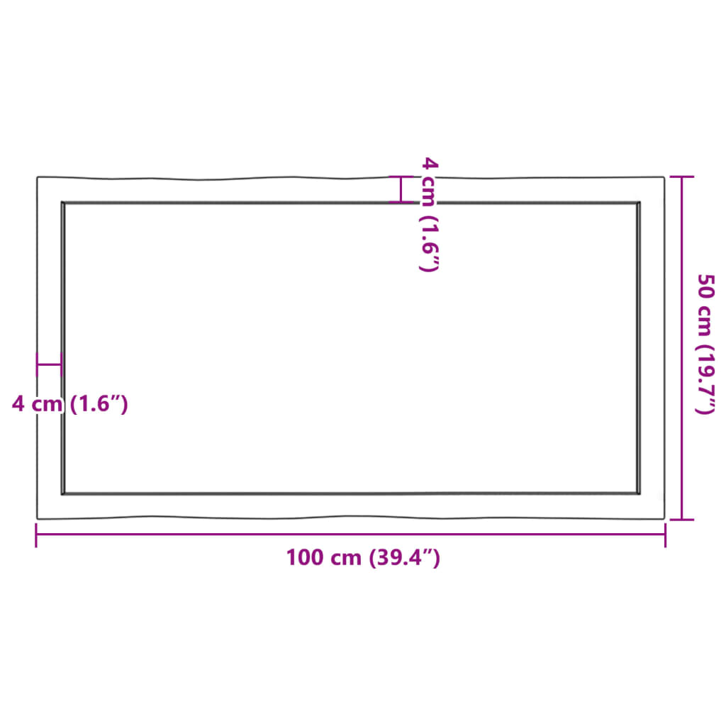 vidaXL Table Top 100x50x(2-6) cm Untreated Solid Wood Live Edge