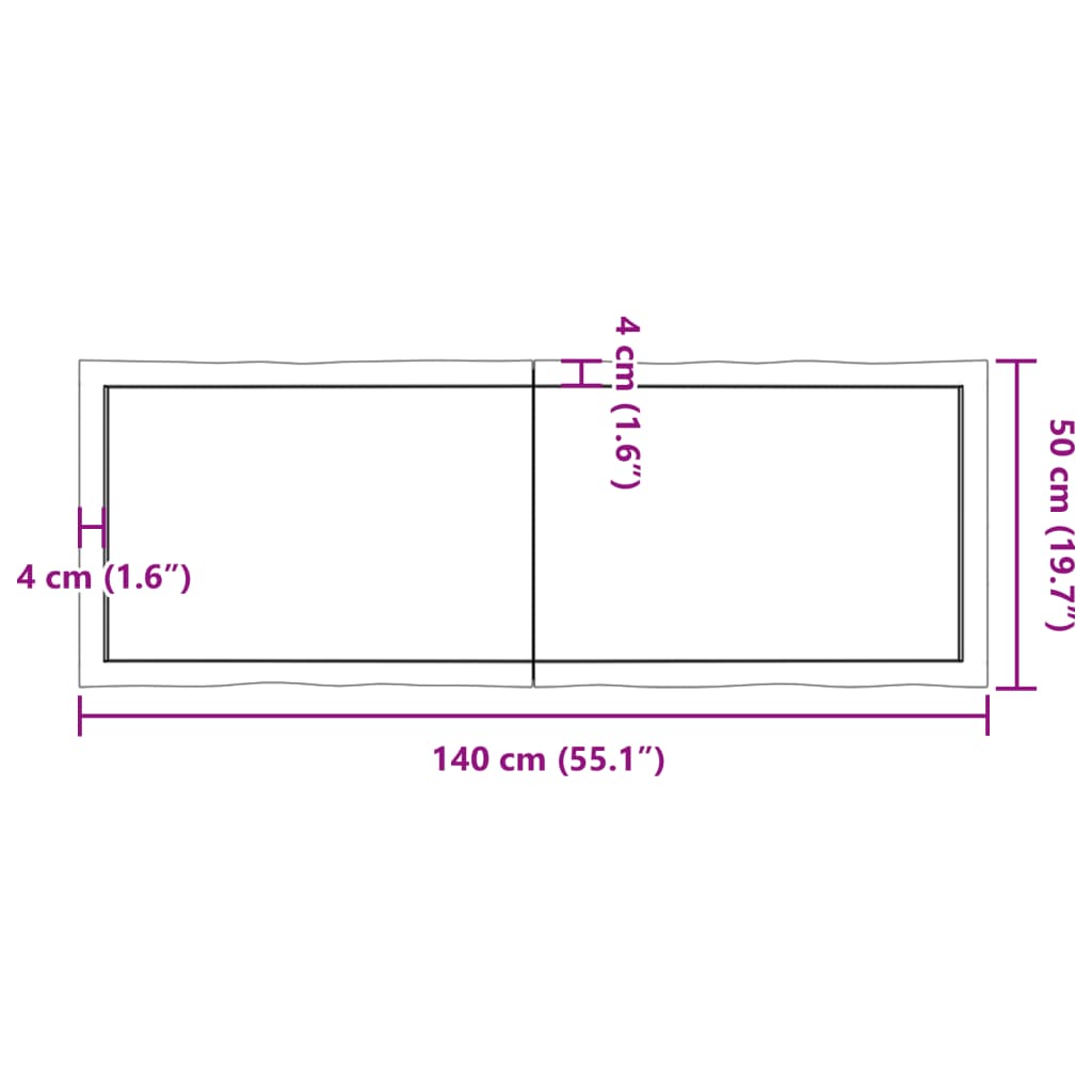 vidaXL Table Top 140x50x(2-4) cm Untreated Solid Wood Live Edge