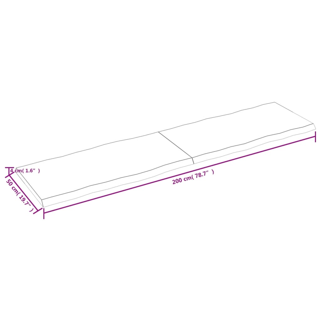 vidaXL Table Top 200x50x(2-4) cm Untreated Solid Wood Live Edge