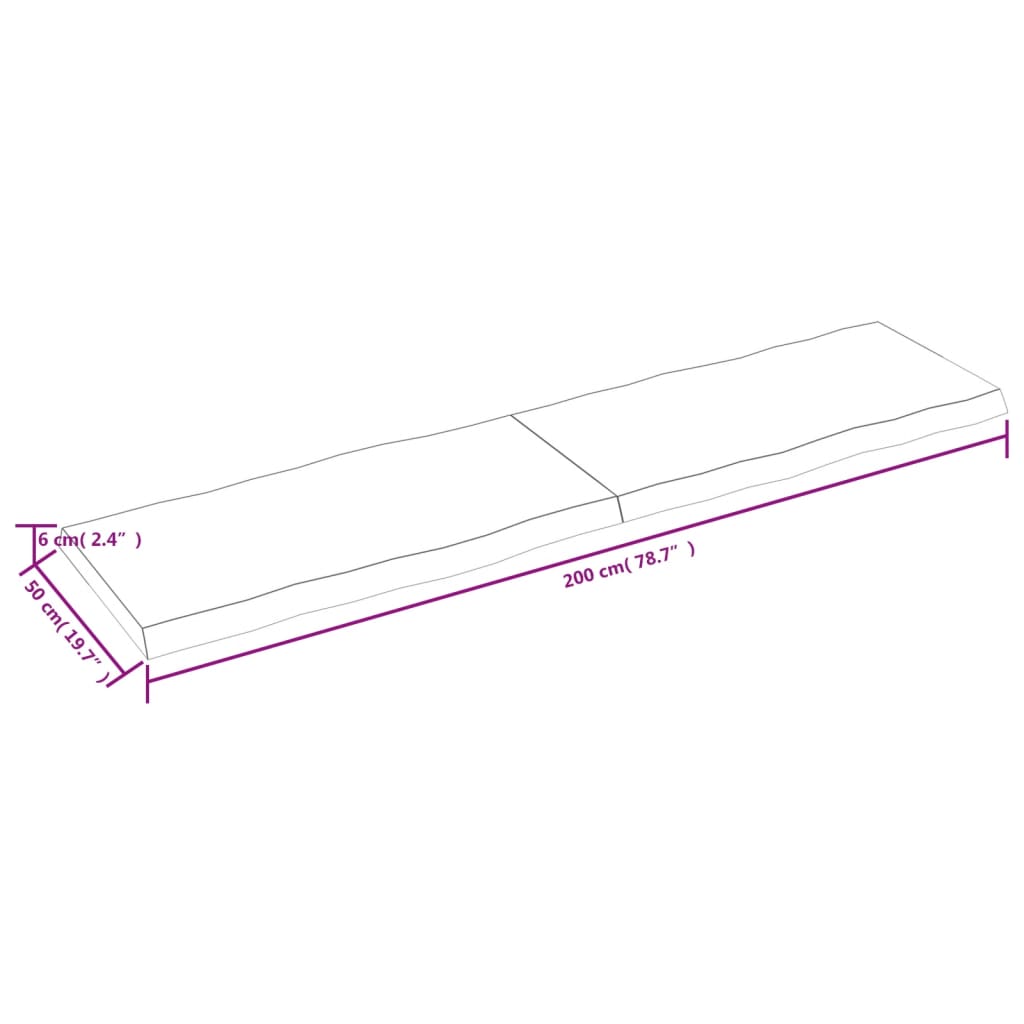 vidaXL Table Top 200x50x(2-6) cm Untreated Solid Wood Live Edge