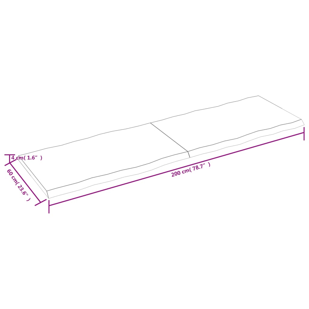 vidaXL Table Top 200x60x(2-4) cm Untreated Solid Wood Live Edge