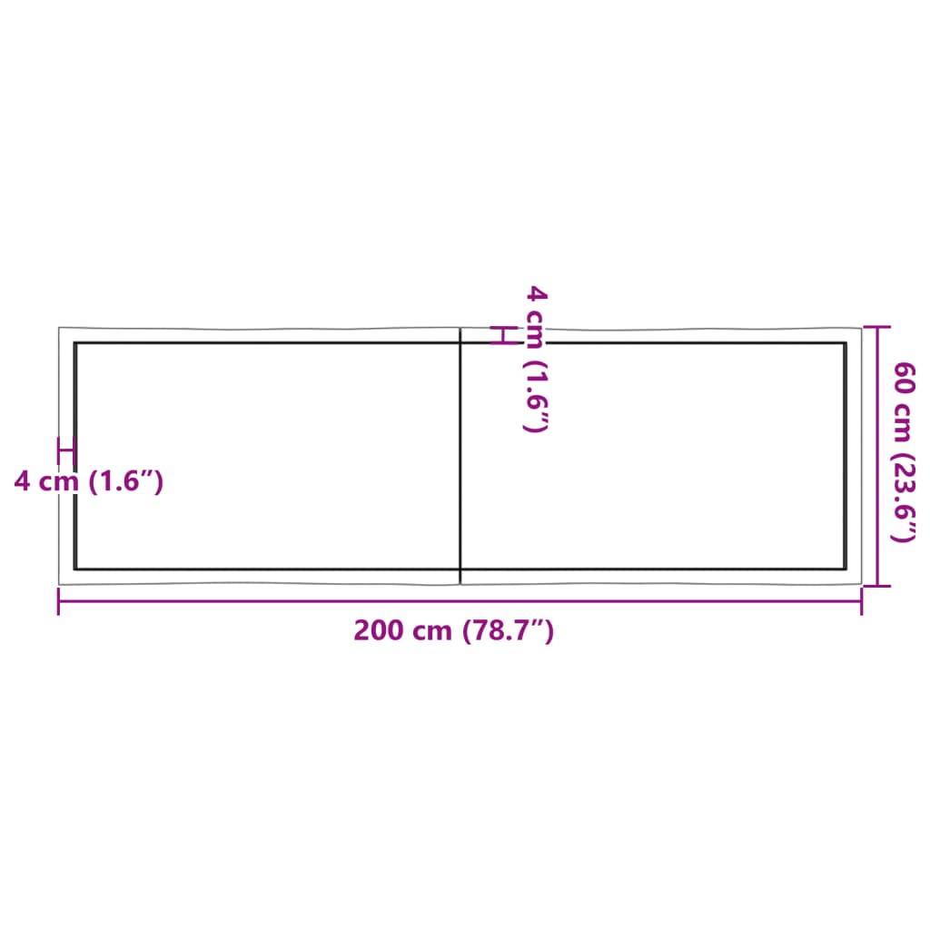 vidaXL Table Top 200x60x(2-4) cm Untreated Solid Wood Live Edge