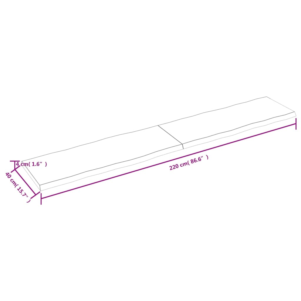 vidaXL Table Top 220x40x(2-4) cm Untreated Solid Wood Live Edge