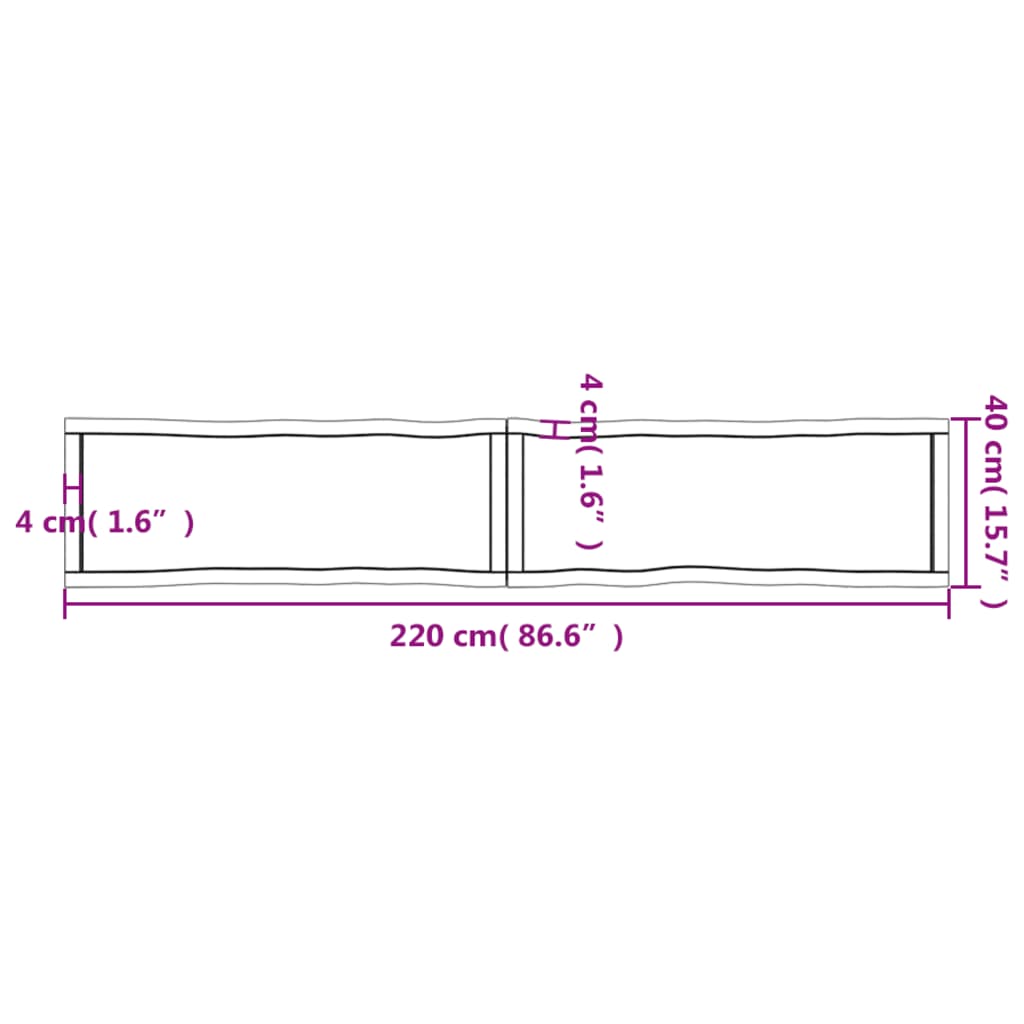 vidaXL Table Top 220x40x(2-4) cm Untreated Solid Wood Live Edge