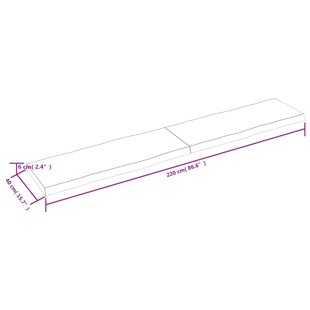 vidaXL Table Top 220x40x(2-6) cm Untreated Solid Wood Live Edge