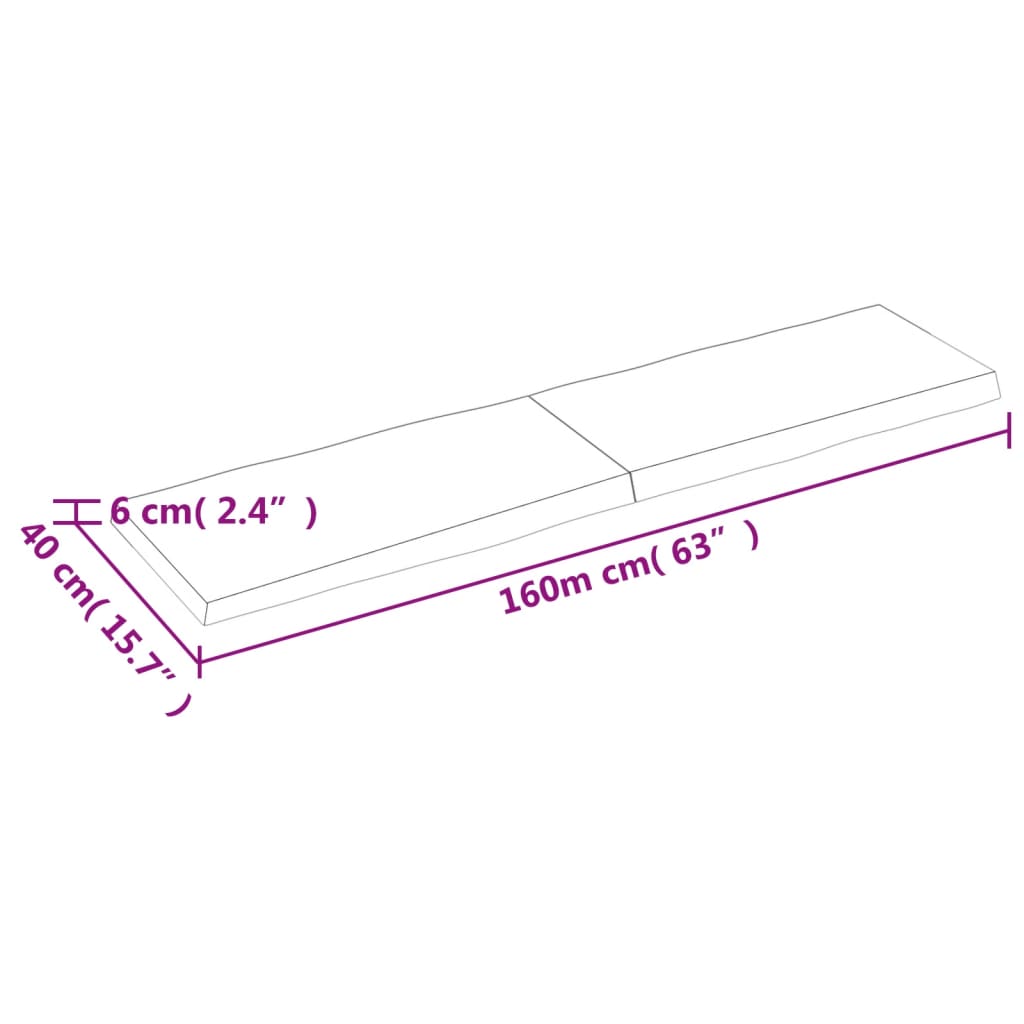 vidaXL Table Top Light Brown 160x40x(2-6)cm Treated Solid Wood Live Edge