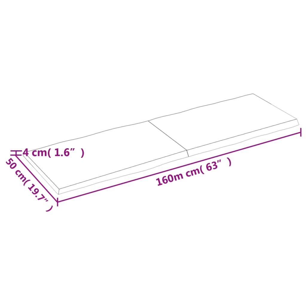 vidaXL Table Top Light Brown 160x50x(2-4)cm Treated Solid Wood Live Edge