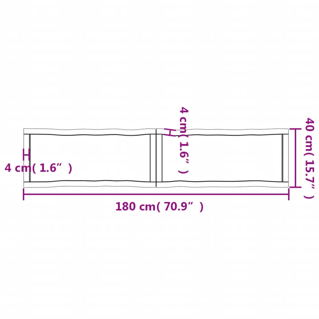 vidaXL Table Top Light Brown 180x40x(2-4)cm Treated Solid Wood Live Edge