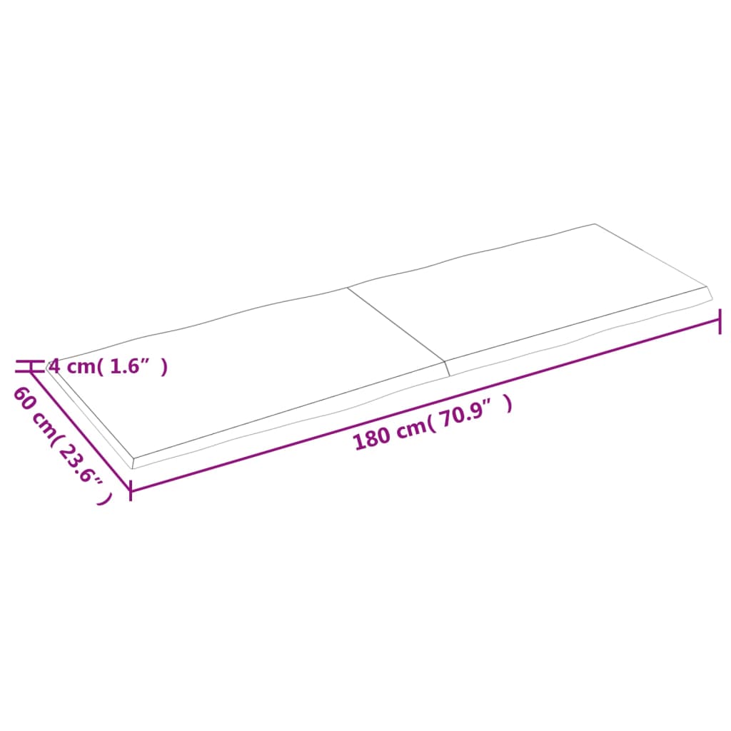 vidaXL Table Top Light Brown 180x60x(2-4)cm Treated Solid Wood Live Edge