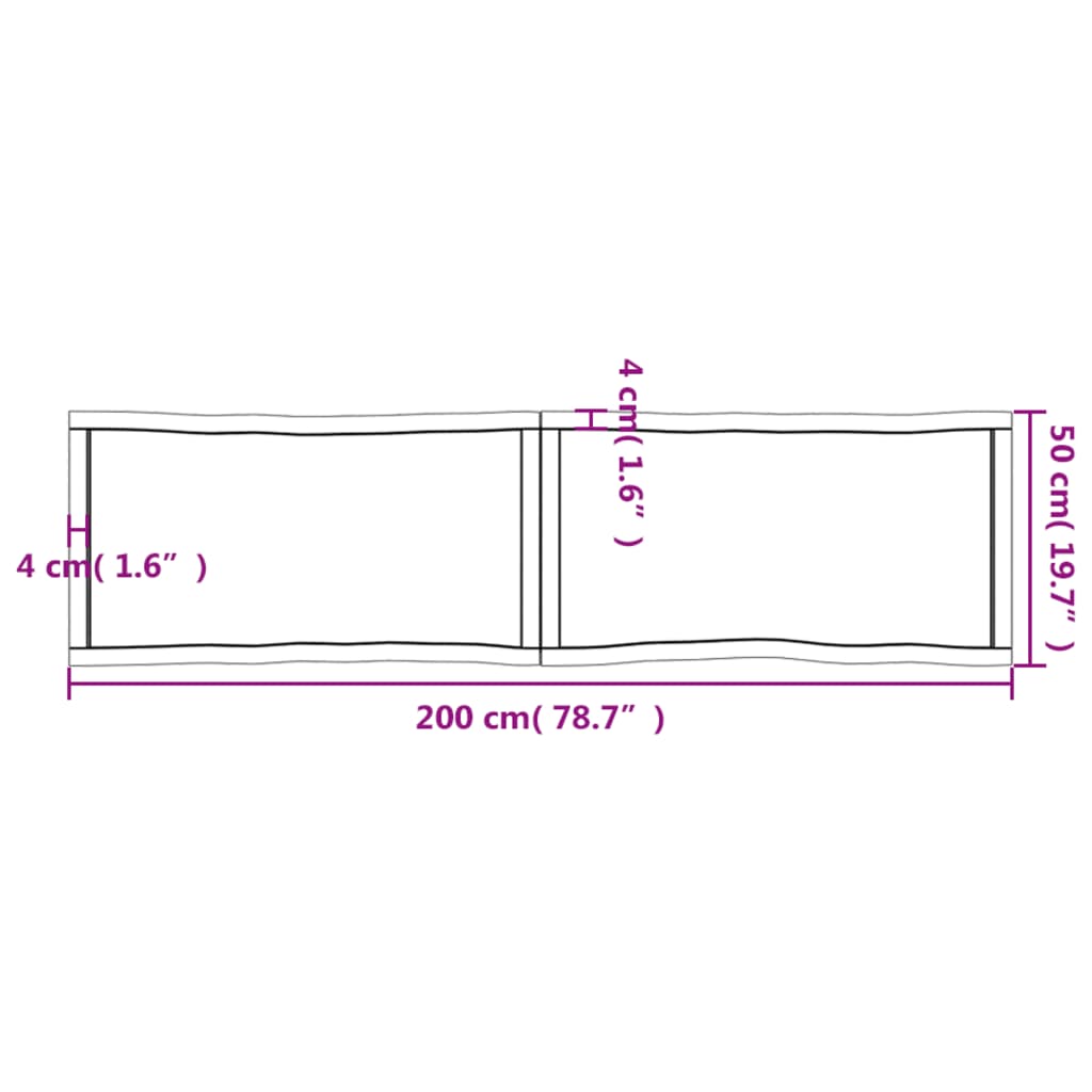 vidaXL Table Top Light Brown 200x50x(2-4)cm Treated Solid Wood Live Edge