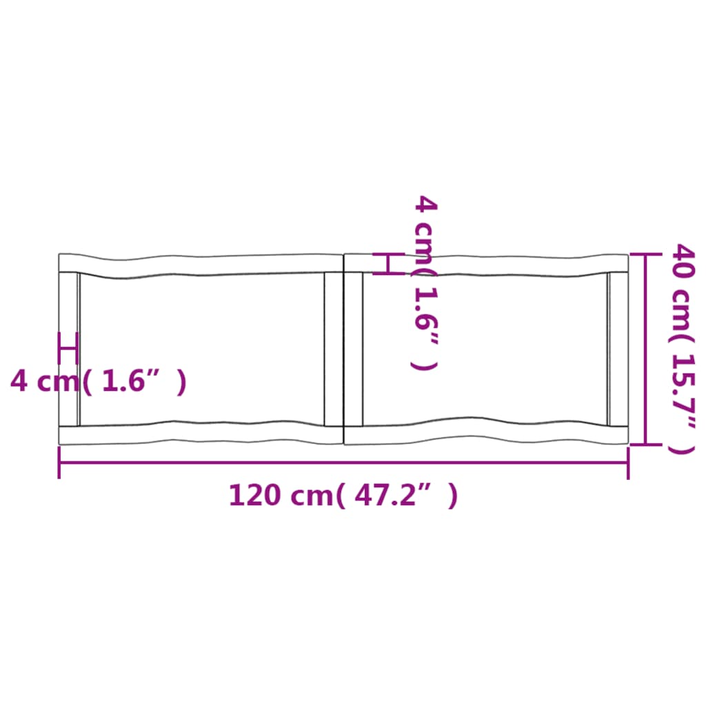 vidaXL Table Top Dark Brown 120x40x(2-4) cm Treated Solid Wood Live Edge