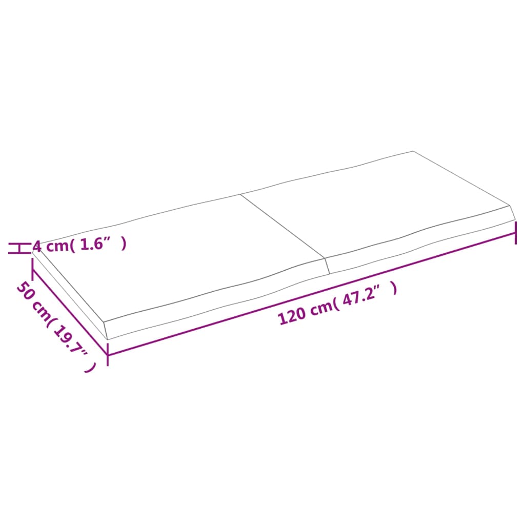 vidaXL Table Top Dark Brown 120x50x(2-4) cm Treated Solid Wood Live Edge