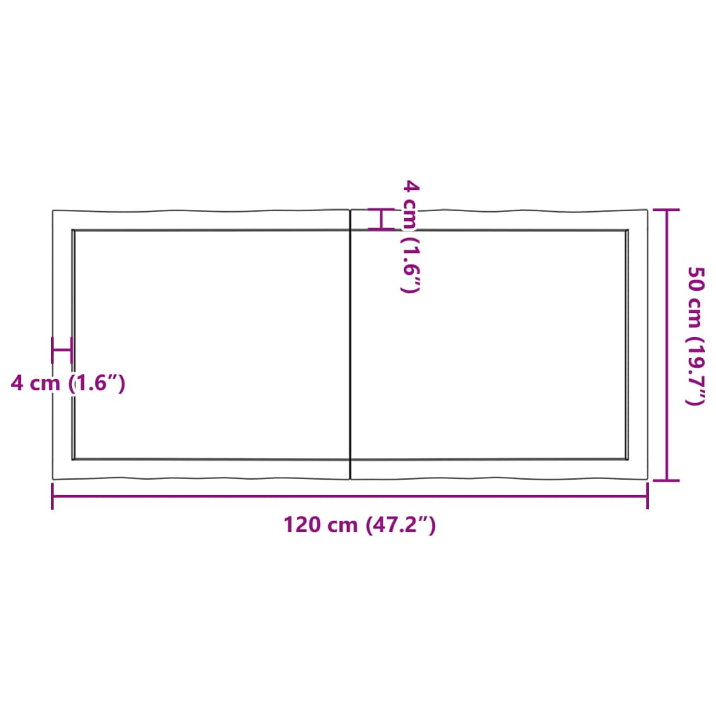 vidaXL Table Top Dark Brown 120x50x(2-4) cm Treated Solid Wood Live Edge