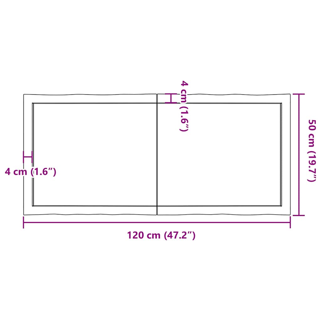 Table Top Dark Brown 120x50x(2-4) cm Live Edge