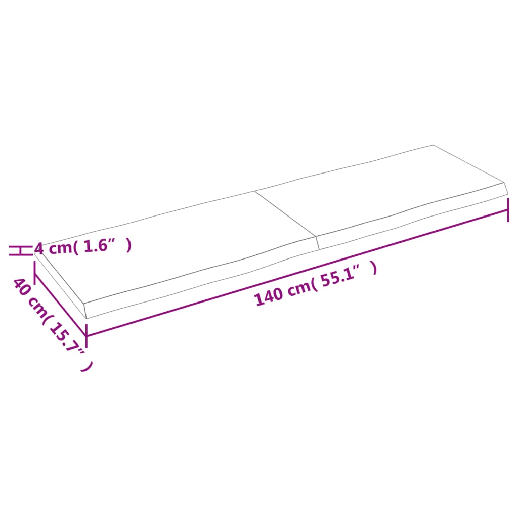 vidaXL Table Top Dark Brown 140x40x(2-4) cm Treated Solid Wood Live Edge