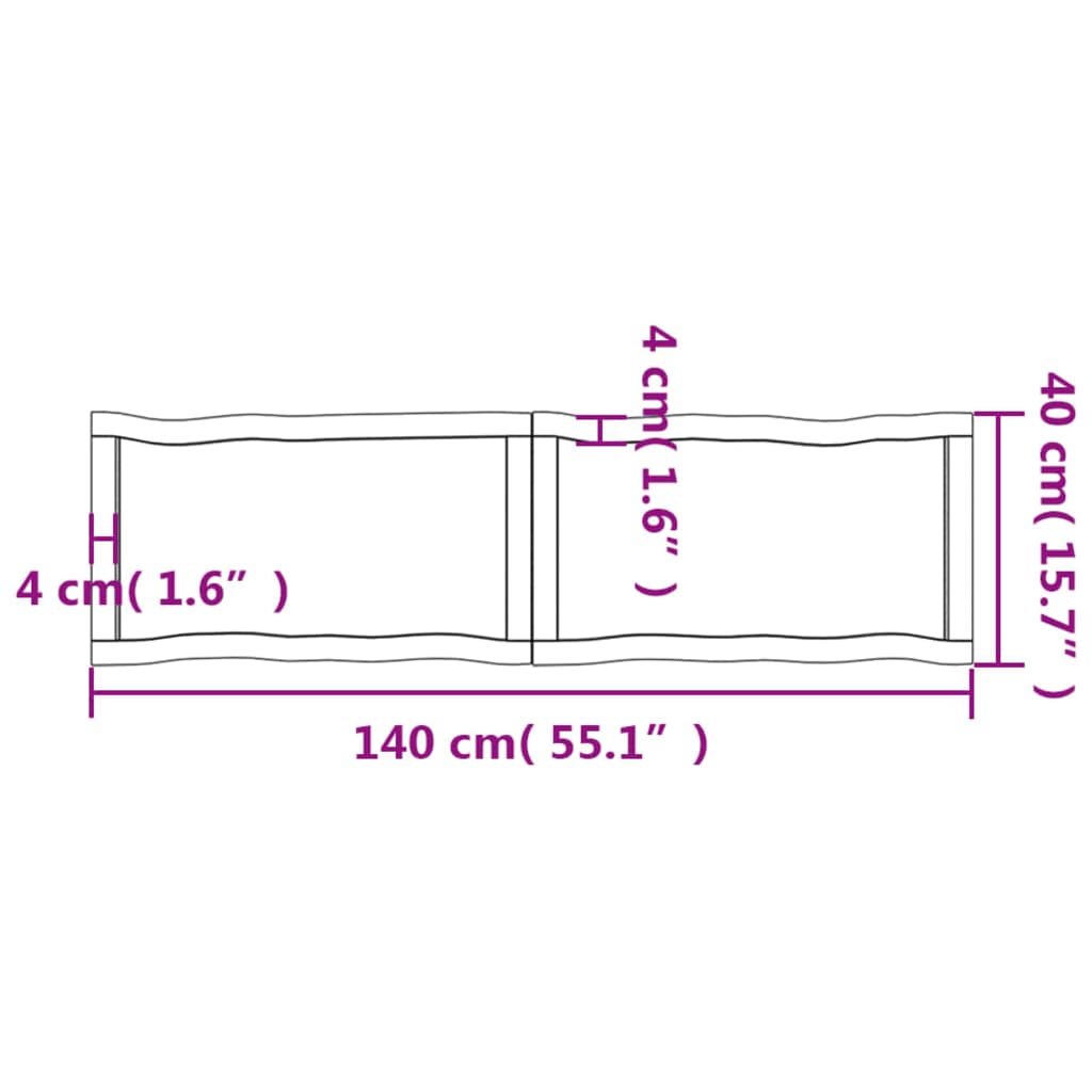 vidaXL Table Top Dark Brown 140x40x(2-4) cm Treated Solid Wood Live Edge