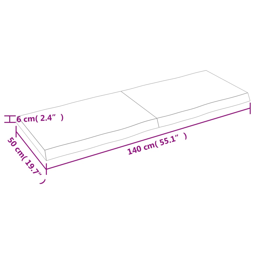 vidaXL Table Top Dark Brown 140x50x(2-6) cm Treated Solid Wood Live Edge