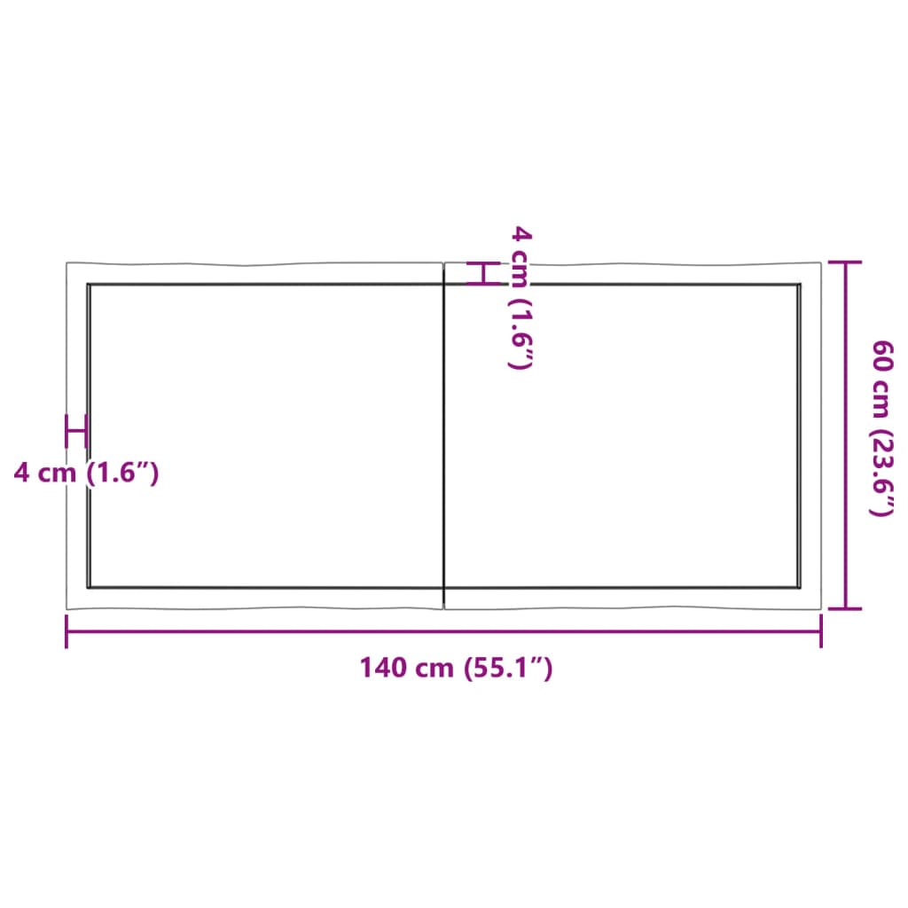 vidaXL Table Top Dark Brown 140x60x(2-4) cm Treated Solid Wood Live Edge