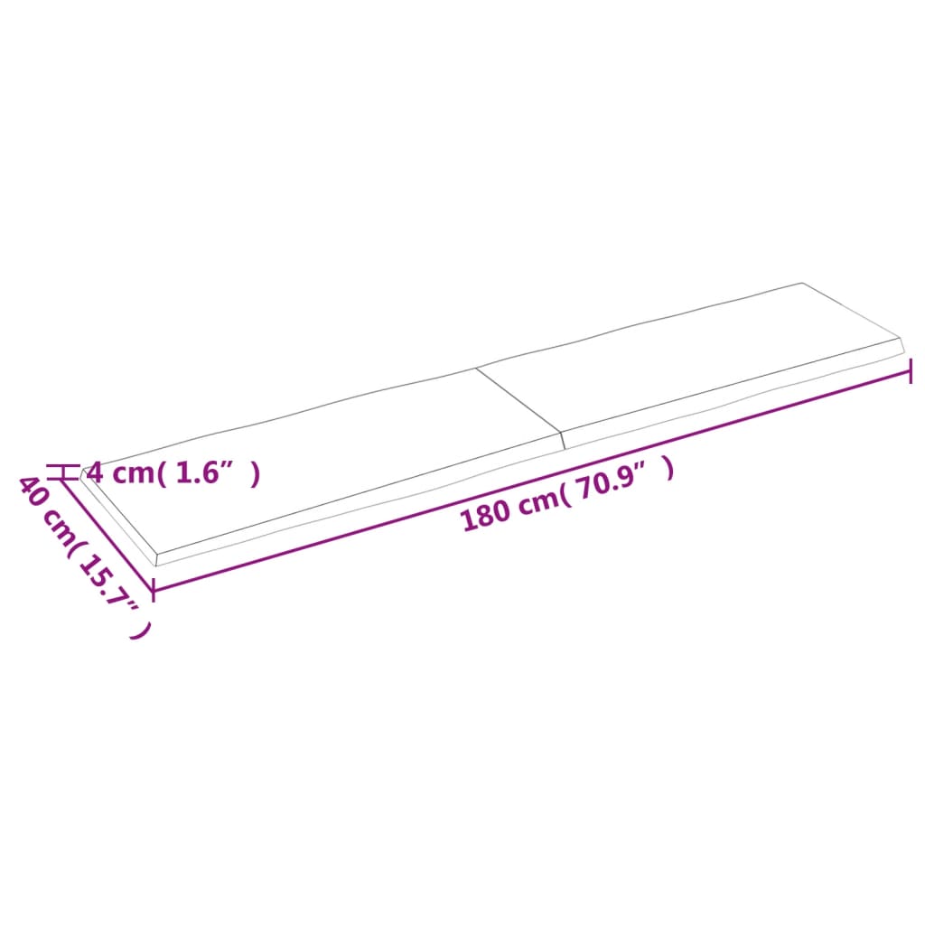 vidaXL Table Top Dark Brown 180x40x(2-4) cm Treated Solid Wood Live Edge