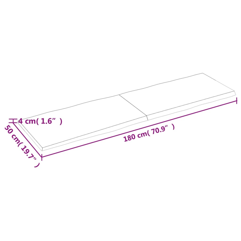 vidaXL Table Top Dark Brown 180x50x(2-4) cm Treated Solid Wood Live Edge