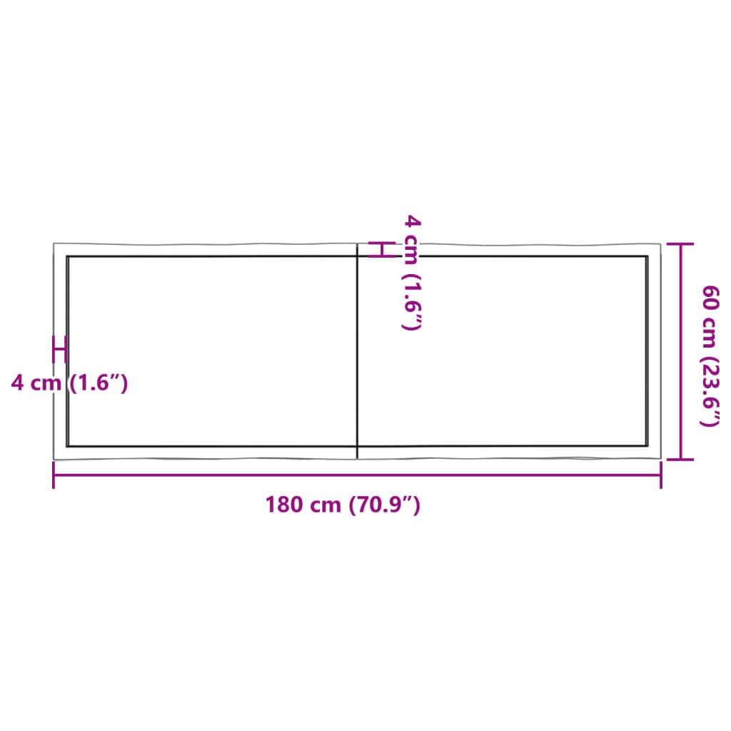 vidaXL Table Top Dark Brown 180x60x(2-4) cm Treated Solid Wood Live Edge