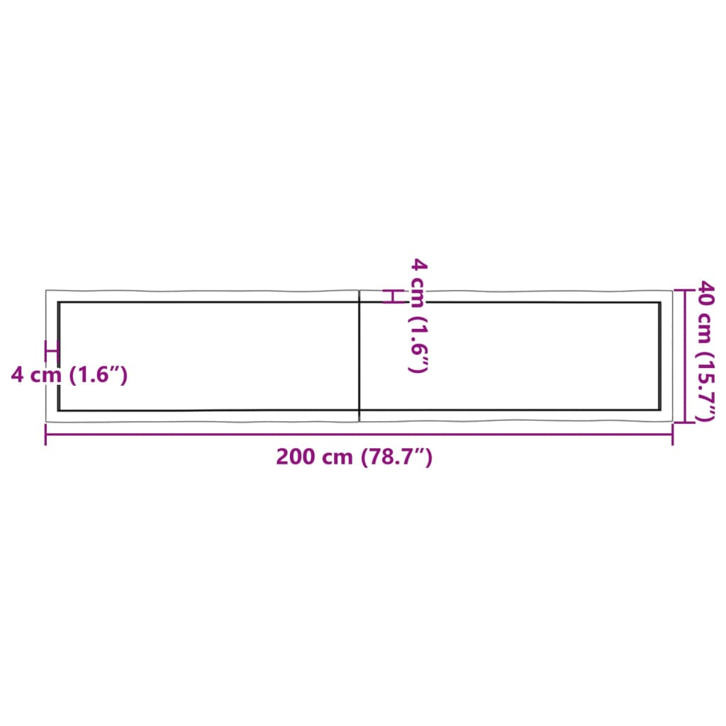 vidaXL Table Top Dark Brown 200x40x(2-6) cm Treated Solid Wood Live Edge