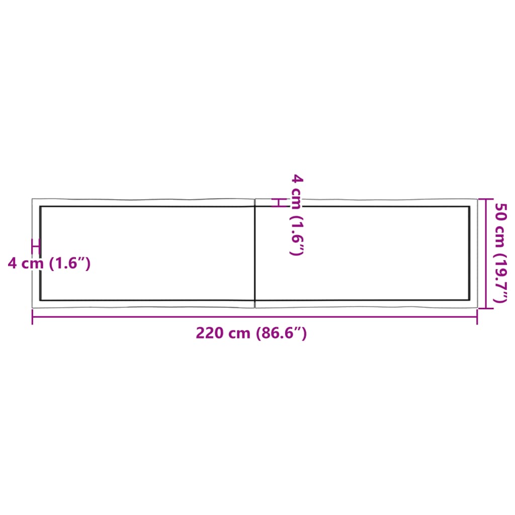 vidaXL Table Top Dark Brown 220x50x(2-6) cm Treated Solid Wood Live Edge