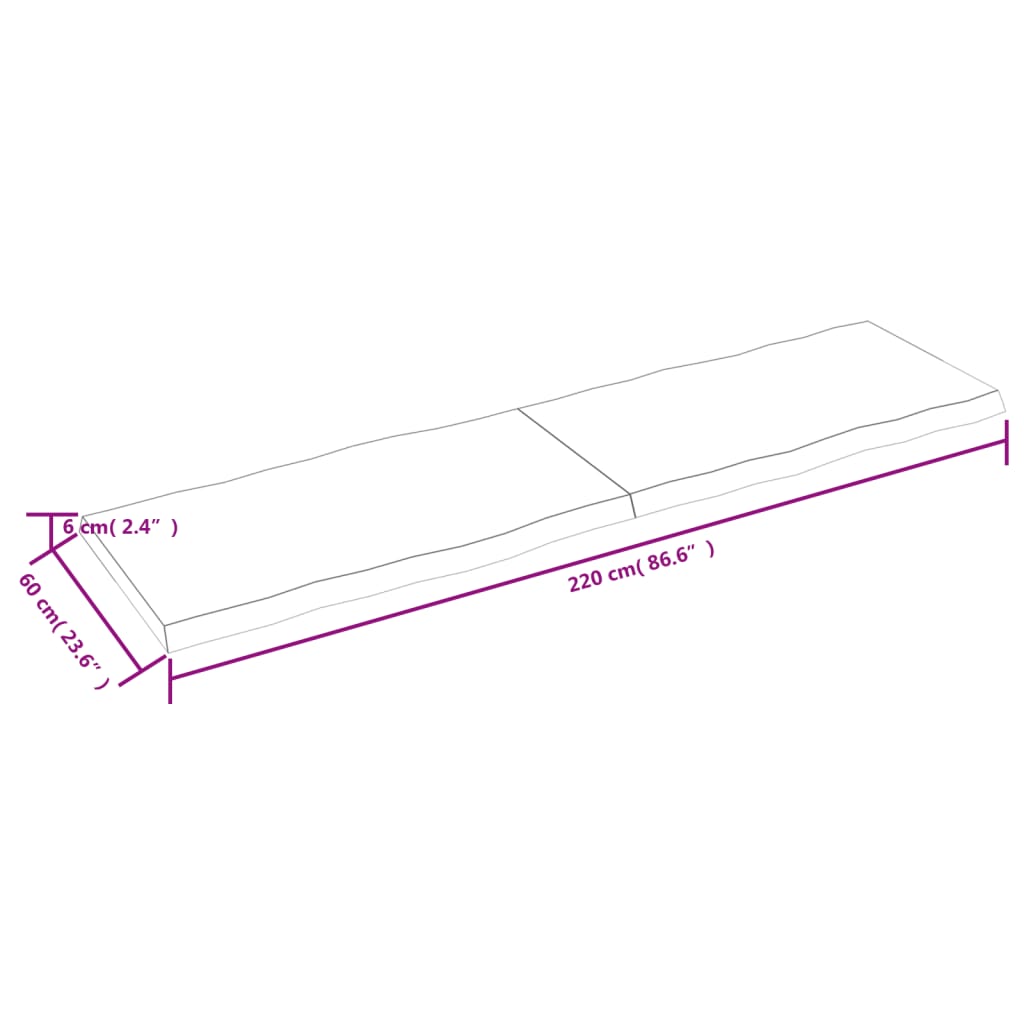 vidaXL Table Top Dark Brown 220x60x(2-6) cm Treated Solid Wood Live Edge