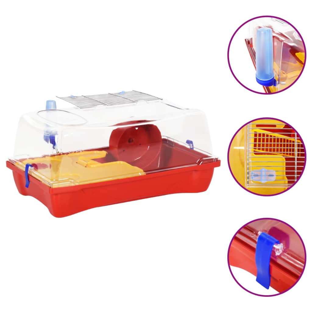 vidaXL Hamster Cage Red 57x33x26 cm Polypropylene